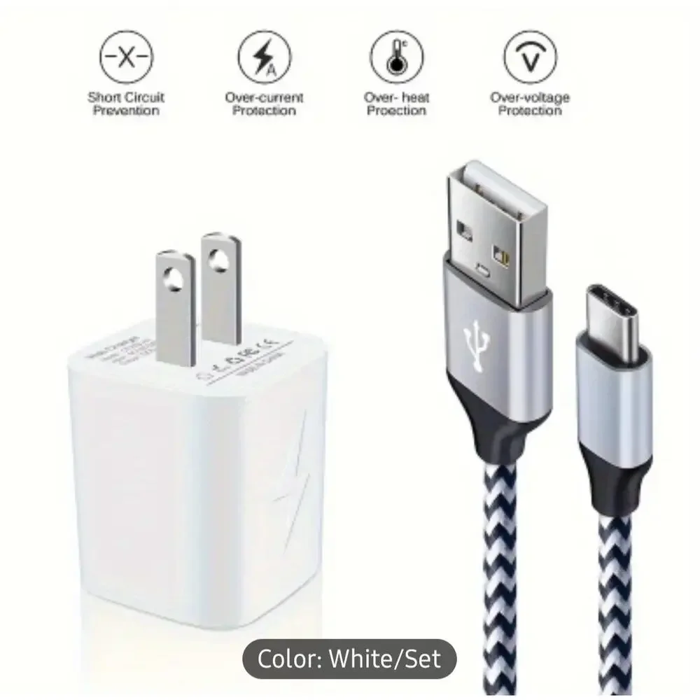 New 6' Dual Port USB Wall Charger Block Power Adapter Quick Charge Type C Cable